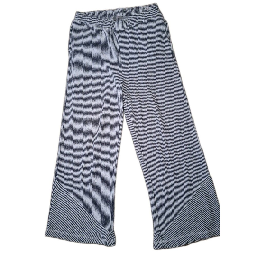 Habitat Clothes to Live In Striped Wide Leg Cotton Pants Blue White Medium 21563